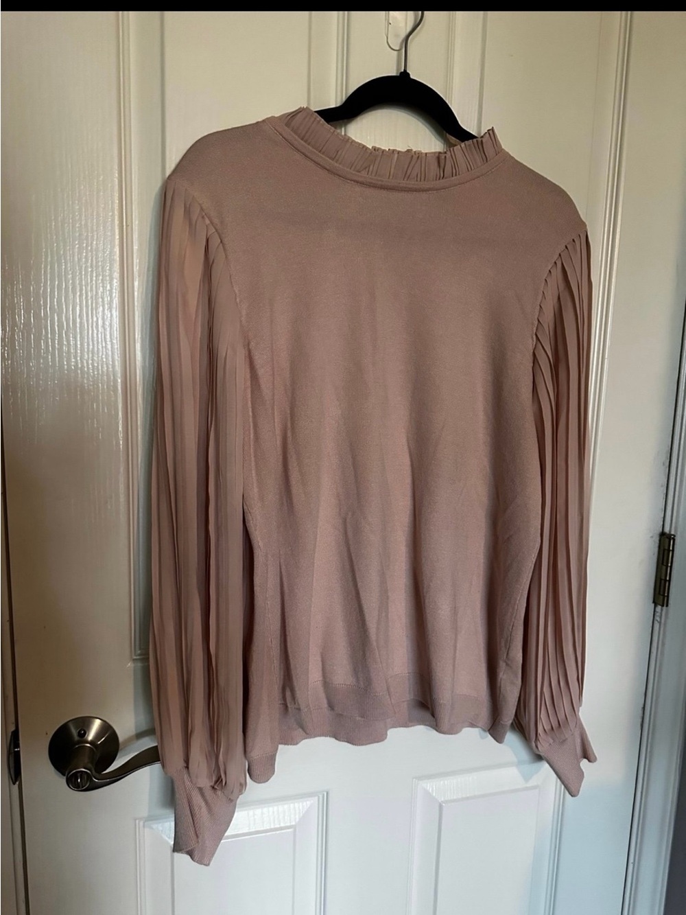 Adrianna Papell Dusty Rose Pleated Sleeve Mock Neck Blouse